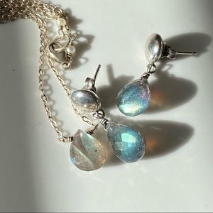 Labradorite Necklace Earrings Set Sterling Silver